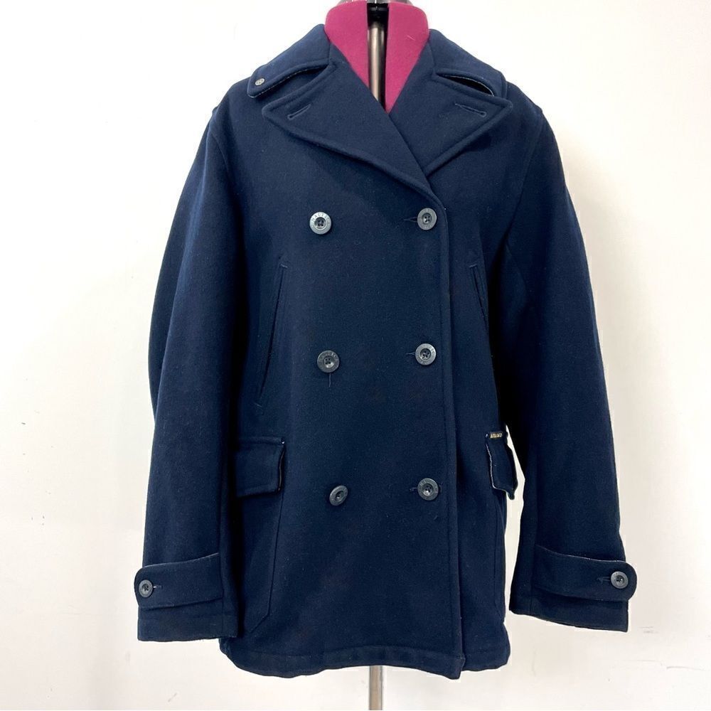 Nautica Jeans Wool Classic Double Breasted Peacoat Navy Blue Jacket sz L/XL